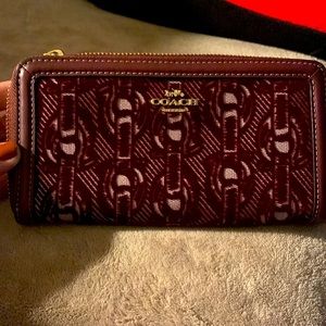Coach Velvet Chain Print Accordion Zip Wallet